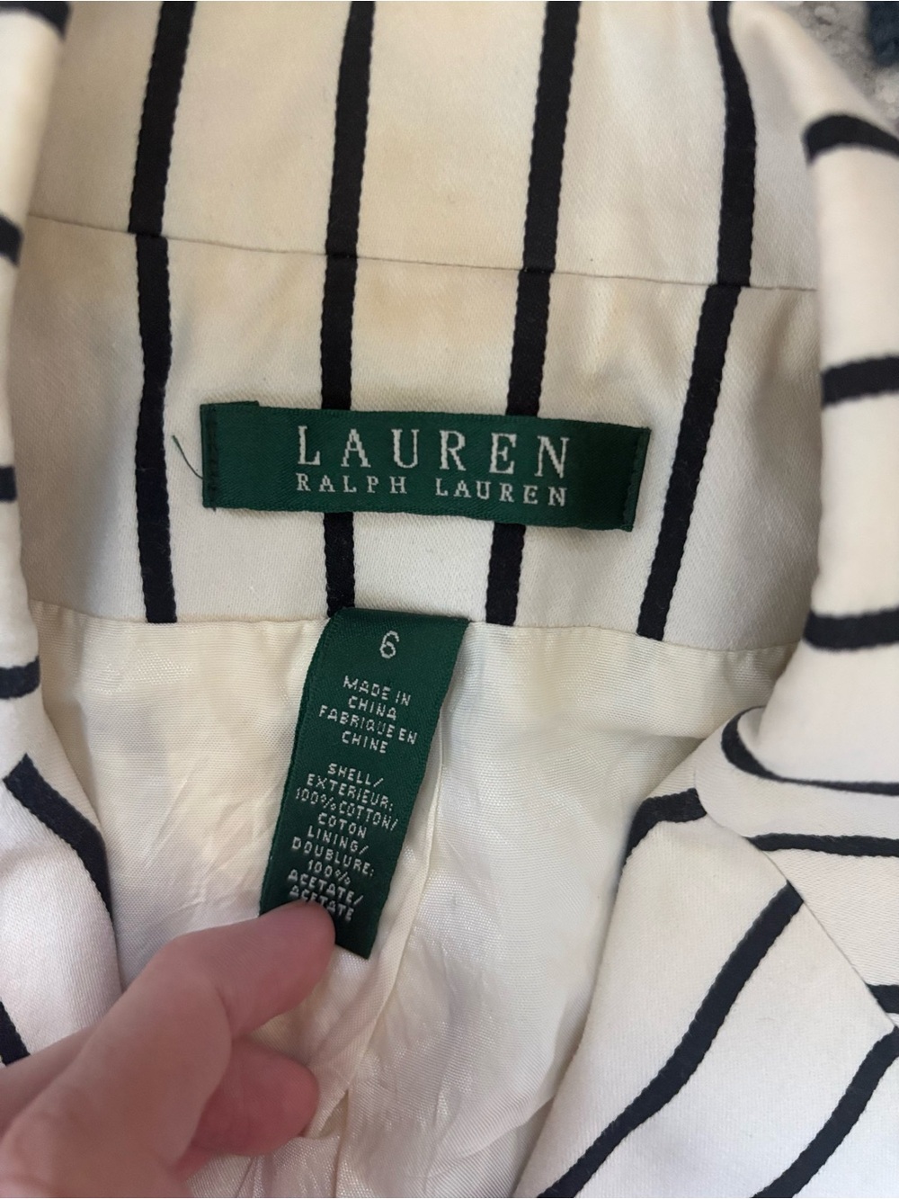 NWT 1990s Lauren Ralph Lauren Black Cream Stripe Blazer Size 6 Cotton Jacket - Picture 7 of 9